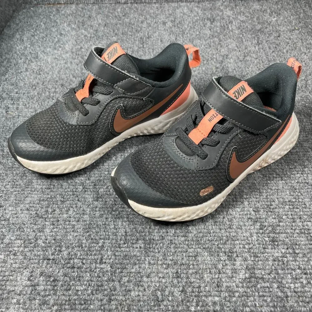 Nike Revolution 5 Toddler Sneakers 11C Black/Pink Swoosh Hook & Loop Casual